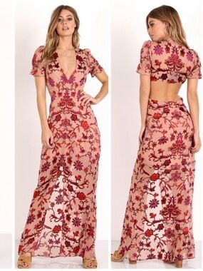 For Love And Lemons saffron Rose-Pink Floral High-Low Maxi Dress size XS